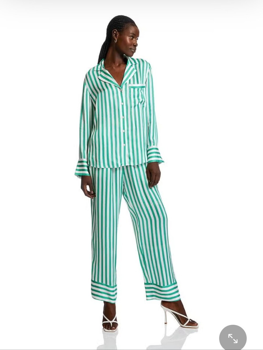 Petite Plume Green Striped Silk Pajama Set, LARGE